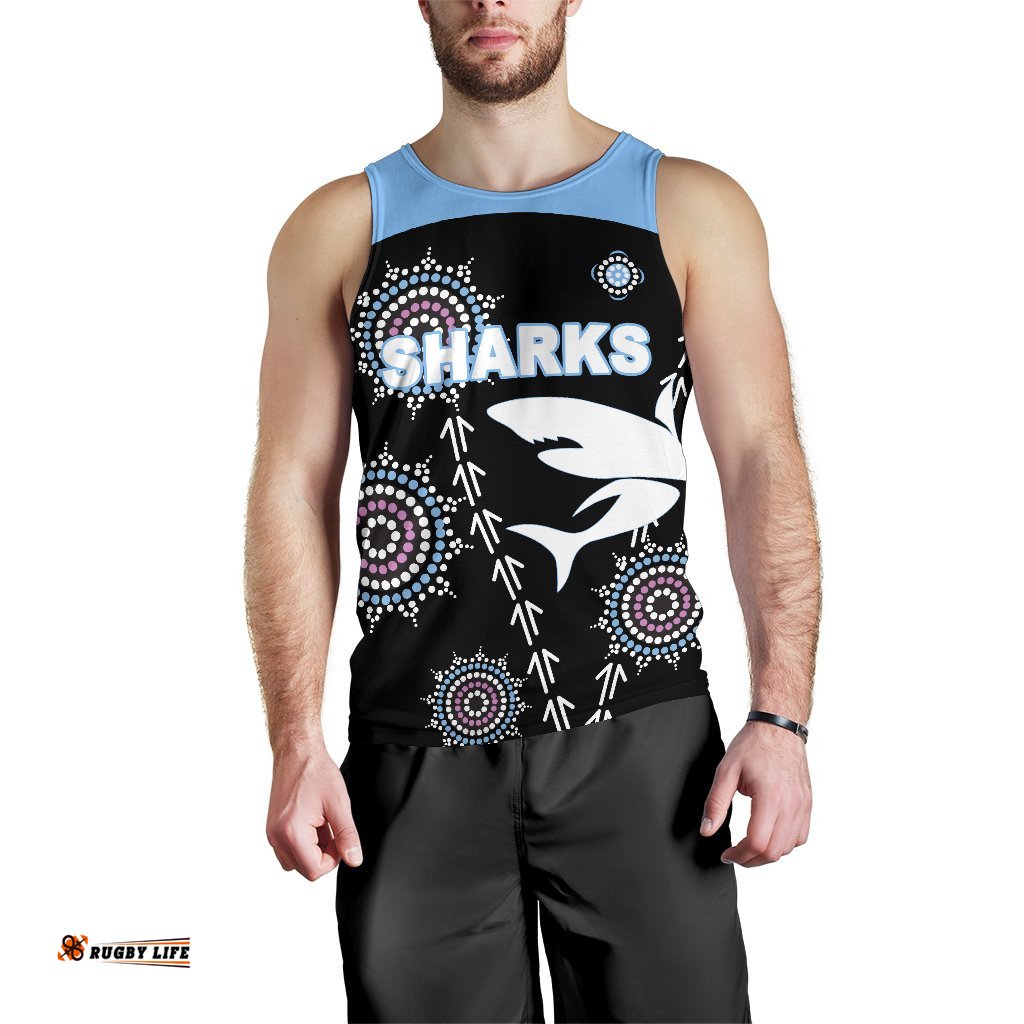 Cronulla Men's Tank Top Sharks Simple Indigenous - Black