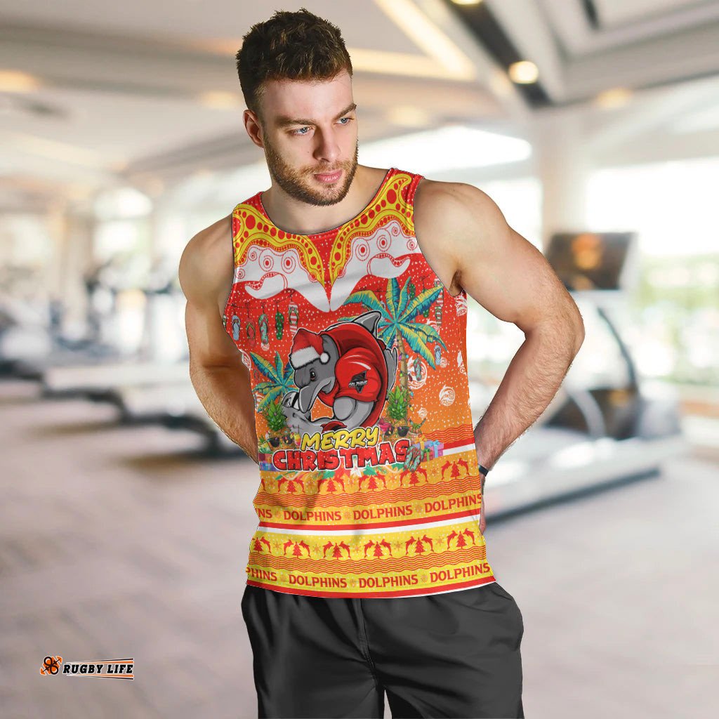 Dolphins Christmas Men Tank Top Merry Xmas NRL Australia Rugby