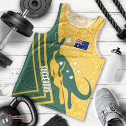 Personalised Australia Socceroos Indigenous Men Tank Top Green & Gold