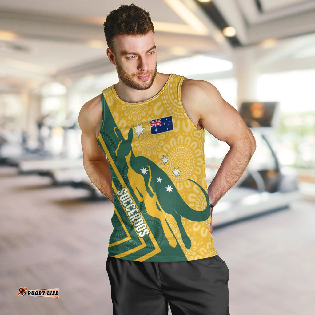 Personalised Australia Socceroos Indigenous Men Tank Top Green & Gold