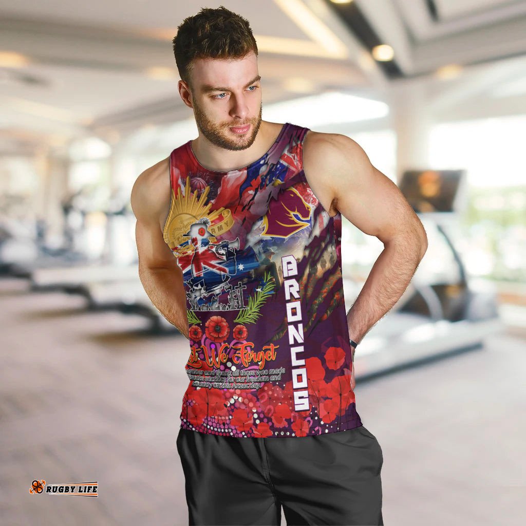 Personalised Australia Rugby Broncos ANZAC Men Tank Top Brisbane Scratch Style