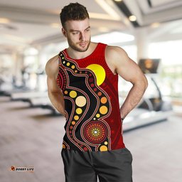 Aboriginal Men's Tank Top, Australia Aboriginal Lives Matter Flag Circle Dot Painting Art Mens Tank