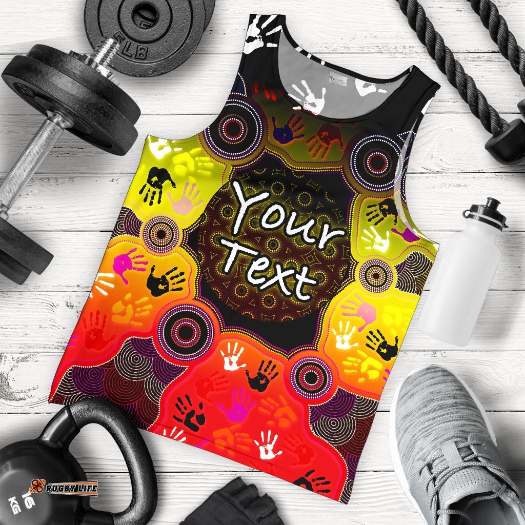 Custom Aboriginal Men's Tank Top, Indigenous Circle Dot Painting Hand Art