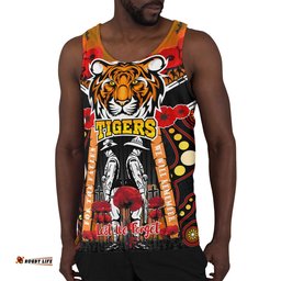 Tigers Rugby Anzac Day Watercolour Men Tank Top - Custom Remembrance West Tigers With Poppy Flower RLT13