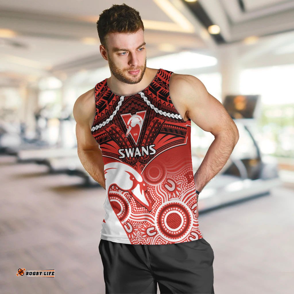 Sydney Swans Football Men Tank Top Go Swannies Aboriginal Mix Polynesian Pattern