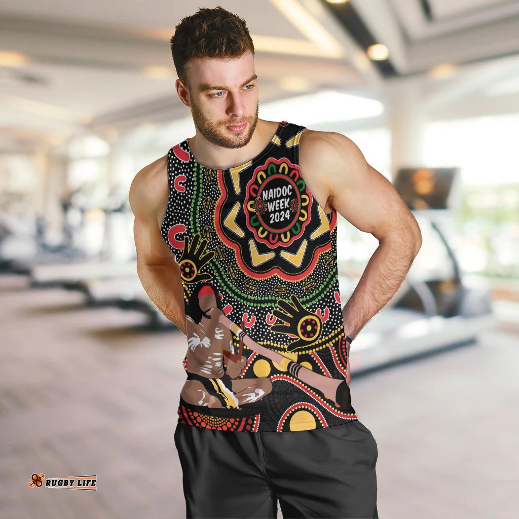 Australia Didgeridoo NAIDOC Week 2024 Men Tank Top Keep The Fire Burning Blak Loud and Proud
