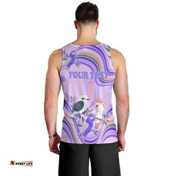 Personalised Australia Hippie Christmas Men Tank Top Cockatoo Kookaburra with Wattle Violet Pastel Color