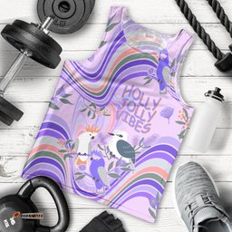 Personalised Australia Hippie Christmas Men Tank Top Cockatoo Kookaburra with Wattle Violet Pastel Color