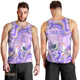 Personalised Australia Hippie Christmas Men Tank Top Cockatoo Kookaburra with Wattle Violet Pastel Color
