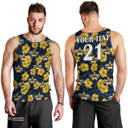 (Custom Text And Number) Cowboys Rugby Men Tank Top Polynesian Style With Hibiscus