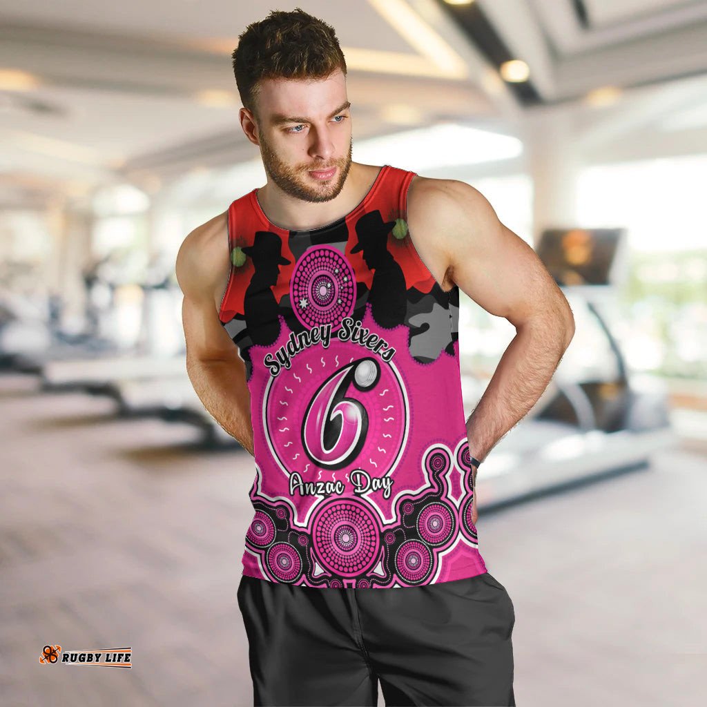 Sydney Sixers ANZAC 2024 Men Tank Top Lest We Forget Poppy Mix Camouflage