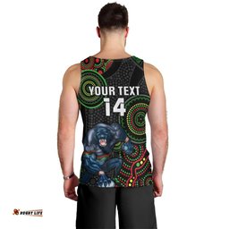 Custom NRL Panthers Men Tank Top Indigenous Penrith Dynamic Black Version