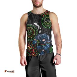 Custom NRL Panthers Men Tank Top Indigenous Penrith Dynamic Black Version