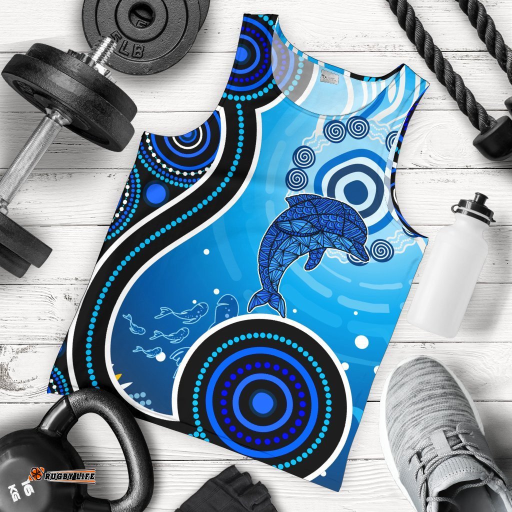 Aboriginal Men's Tank Top - Dolphin And Aboriginal Dot Patterns