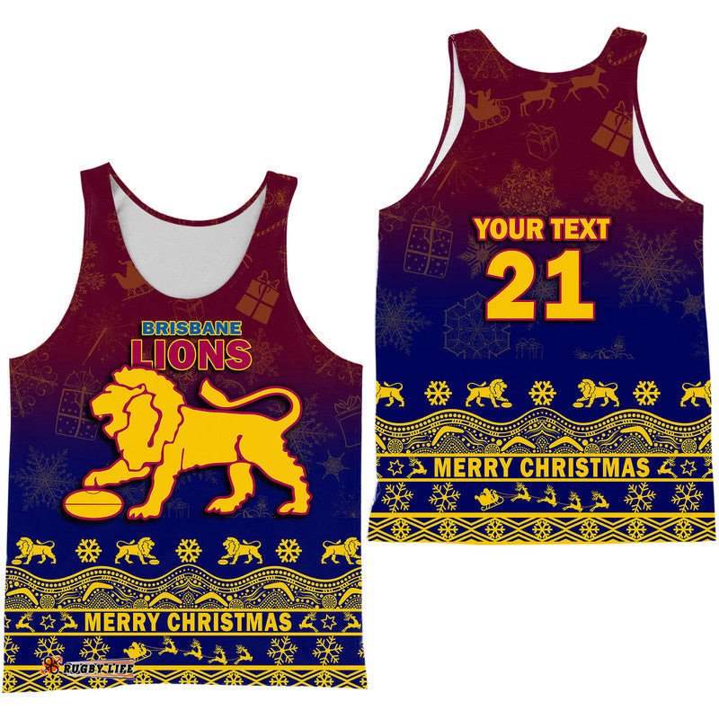 (Custom Personalised And Number) Brisbane Unique Lions Winter Season Men Tank Top Lions Merry Christmas