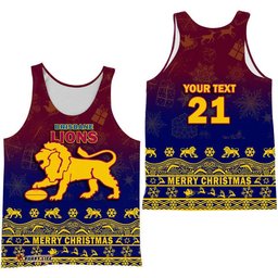 (Custom Personalised And Number) Brisbane Unique Lions Winter Season Men Tank Top Lions Merry Christmas
