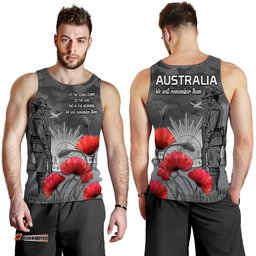 Remembrance Day Men Tank Top Soldier Australian Army Rising Sun With Red Poppy