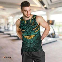 Wallabies Rugby Men Tank Top Polynesian and Aboriginal Special Green Version