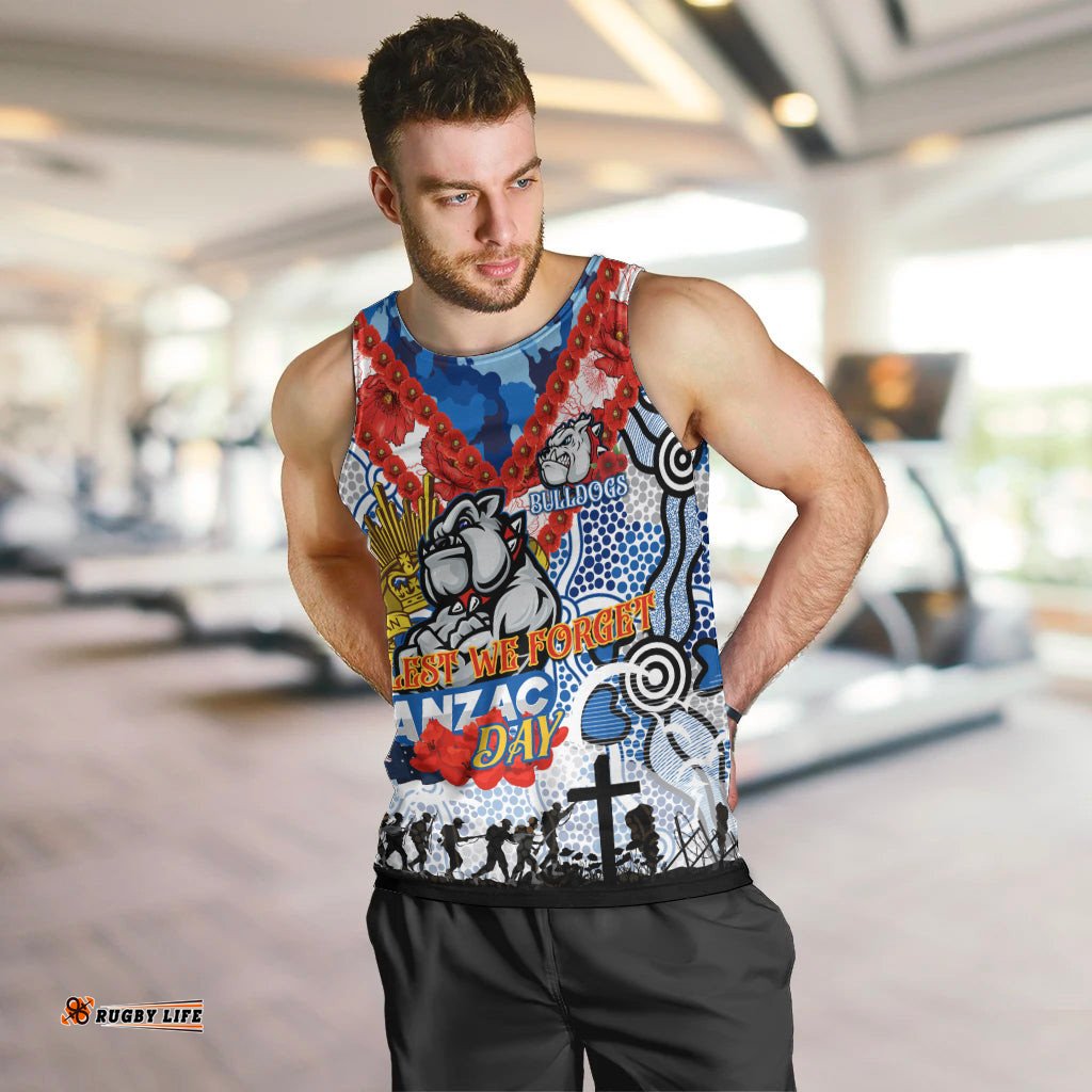 Personalised Bulldogs ANZAC Day Men Tank Top Aboriginal Rising Sun
