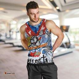 Personalised Bulldogs ANZAC Day Men Tank Top Aboriginal Rising Sun