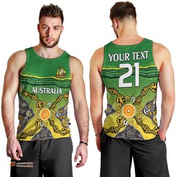 (Custom Text And Number) Australia Cricket Men Tank Top Aboriginal Dots Style