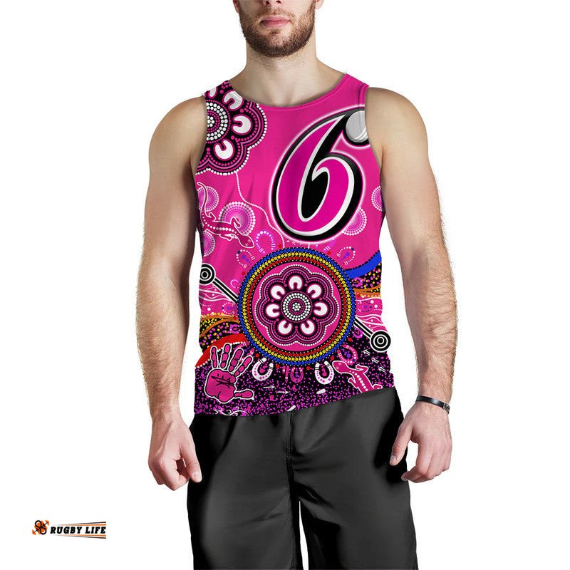 (Custom Personalised) Sydney Sixers Men Tank Top Cricket Indigenous Aboriginal Lizard Version