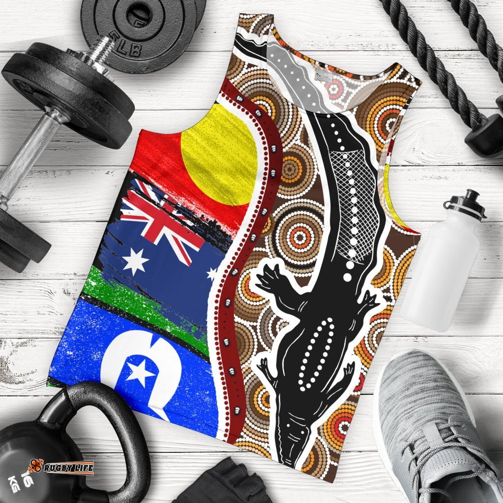Men's Tank Top - Australian Aboriginal Crocodile With NAIDOC Flags