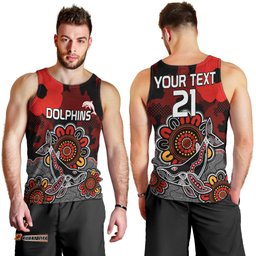 Personalised ANZAC Dolphins Rugby Men Tank Top Indigenous Circles and Waves