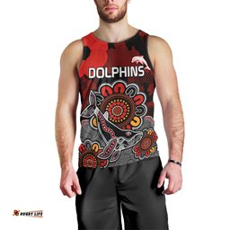 Personalised ANZAC Dolphins Rugby Men Tank Top Indigenous Circles and Waves