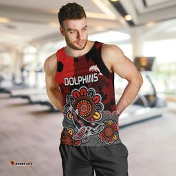 Personalised ANZAC Dolphins Rugby Men Tank Top Indigenous Circles and Waves