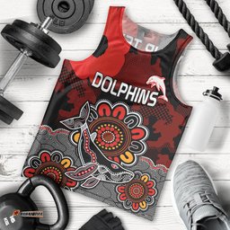 Personalised ANZAC Dolphins Rugby Men Tank Top Indigenous Circles and Waves