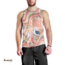 Australia Hippie Christmas Men Tank Top Cockatoo Kookaburra with Wattle Pink Peach Style