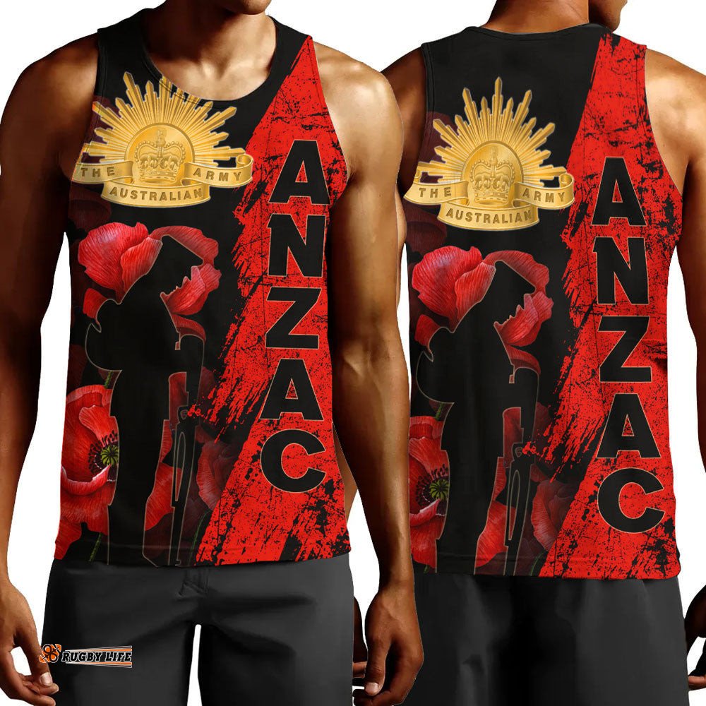 Vibe Hoodie Clothing - Anzac Day Soldier Silhouette Remembrance Men Tank Top
