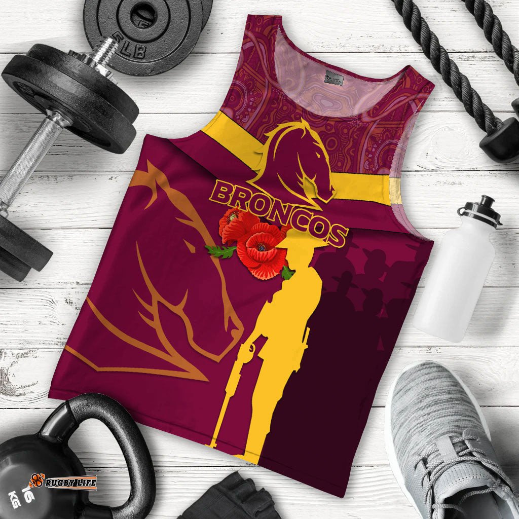 Brisbane Broncos Anzac Day Men Tank Top - Indigenous Art -
