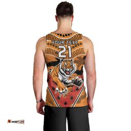 Custom Wests Tigers Rugby ANZAC Men Tank Top Aboriginal and Army Patterns