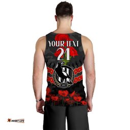 (Custom Personalised) Magpies Football ANZAC Men Tank Top Lest We Forget