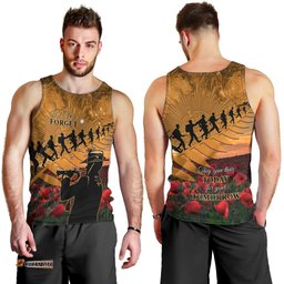 ANZAC Day 2024 Men Tank Top Silver Fern With A Trumpet Soldier