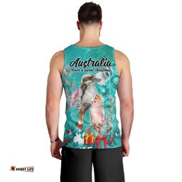 Kookaburra and Cockatoo Men Tank Top Australia Merry Christmas Aboriginal Teal Style
