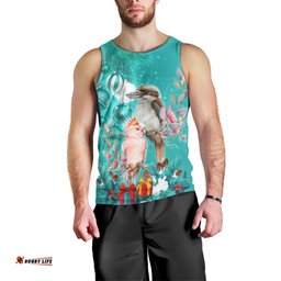 Kookaburra and Cockatoo Men Tank Top Australia Merry Christmas Aboriginal Teal Style