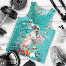 Kookaburra and Cockatoo Men Tank Top Australia Merry Christmas Aboriginal Teal Style
