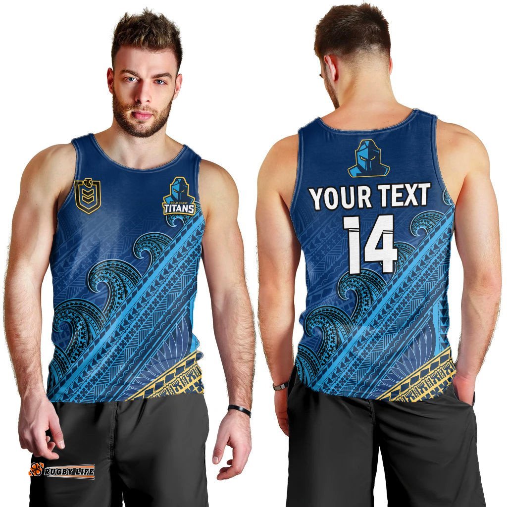 (Custom Text And Number) Gold Coast Titans Rugby Men Tank Top Pasifika Gradient Polynesian Pattern