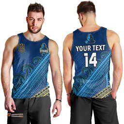 (Custom Text And Number) Gold Coast Titans Rugby Men Tank Top Pasifika Gradient Polynesian Pattern
