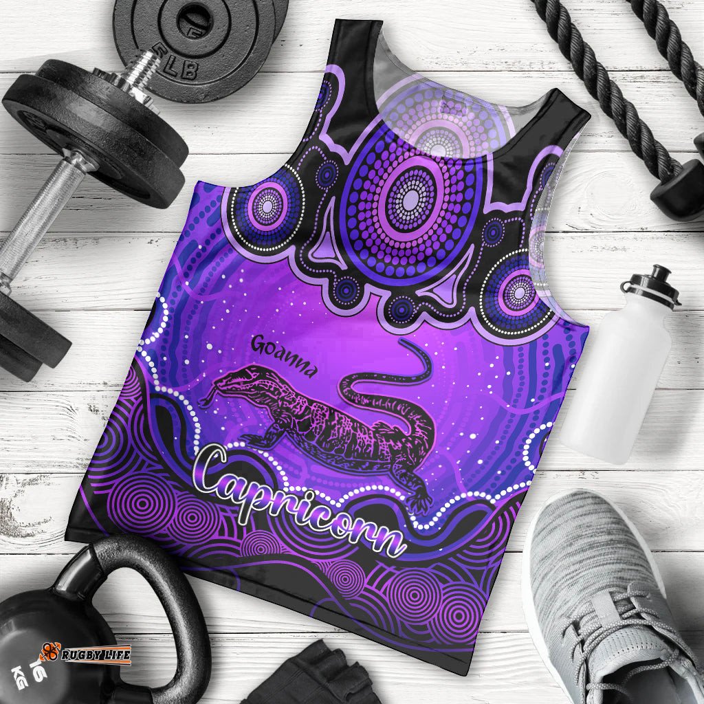 Personalised Australia Capricorn Goanna Zodiac Men Tank Top Auz Astrology Aboriginal - Purple