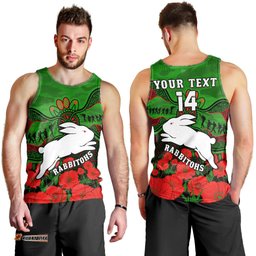 (Custom Text And Number) Rabbitohs Rugby ANZAC Men Tank Top South Sydney Camouflage Poppy Aboriginal