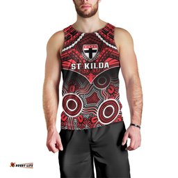 Personalised St Kilda Football Men Tank Top Saints Aboriginal Mix Polynesian Pattern