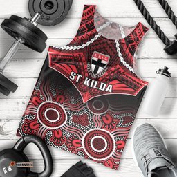 Personalised St Kilda Football Men Tank Top Saints Aboriginal Mix Polynesian Pattern