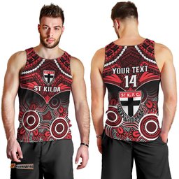 Personalised St Kilda Football Men Tank Top Saints Aboriginal Mix Polynesian Pattern