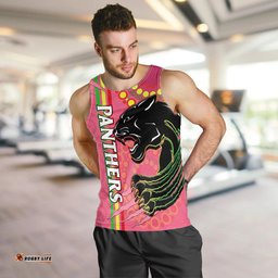 (Custom Text And Number) Panthers Rugby Men Tank Top The Mountain Men Aboriginal Art Dynamic Pink Version