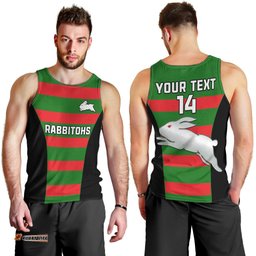 (Custom Text And Number) Rabbitohs Rugby Men Tank Top Go Souths 1908 Sporty Style Black