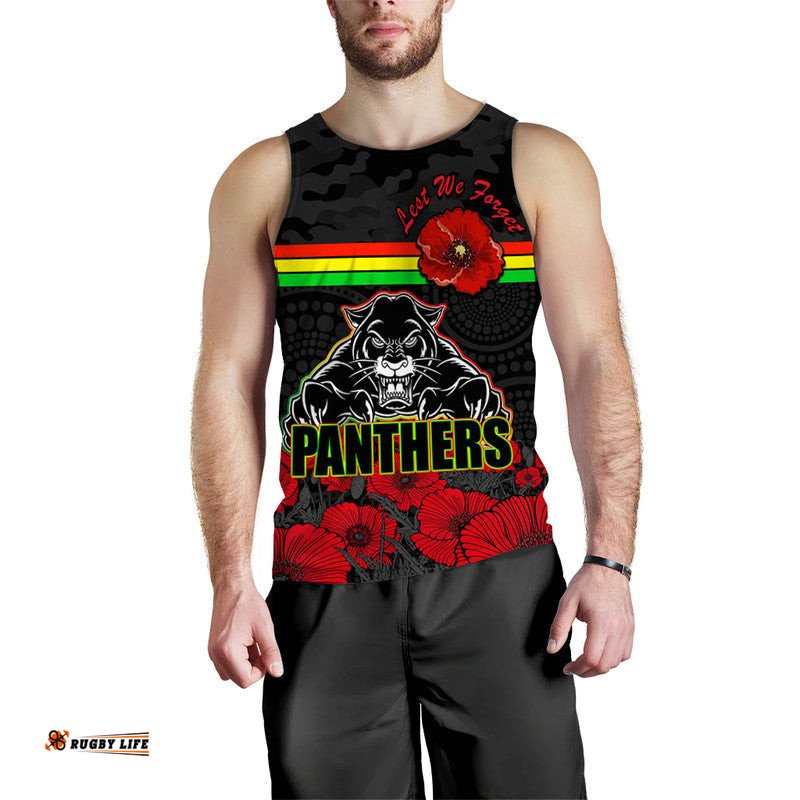 (Custom Personalised) Panthers Rugby ANZAC Men Tank Top Angry Panther Camouflage With Poppy